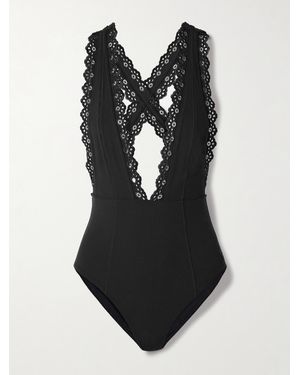 Ulla Johnson Ophelia Broderie Anglaise-Trimmed Swimsuit - Black