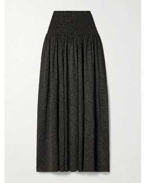 Zimmermann Crush Gathered Metallic Stretch-Knit Midi Skirt - Black