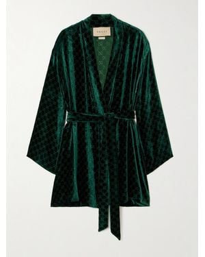 Gucci Belted Devoré-Velvet Robe - Green
