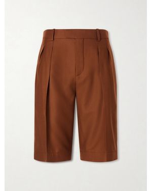 Saint Laurent Pleated Cashmere Shorts - Brown