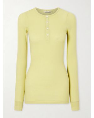 AURALEE Ribbed-Knit Cotton T-Shirt - Yellow