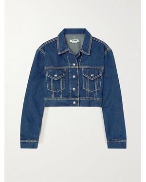 RE/DONE Cropped Topstitched Denim Jacket - Blue