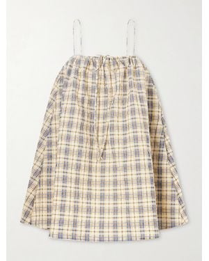 BERNADETTE Checked Seersucker Mini Dress - Natural
