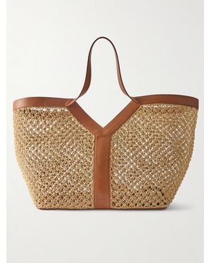 Saint Laurent Loulou Leather-Trimmed Woven Raffia Tote - Natural
