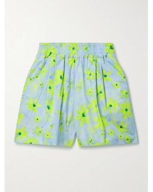 Marni Pleated Floral-Print Cotton-Poplin Shorts - Green