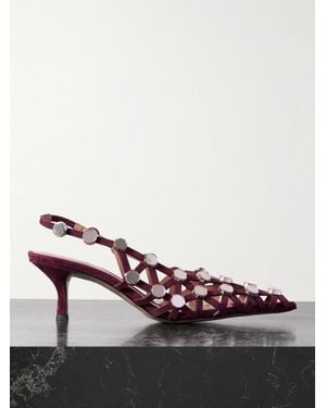 The Attico Grid Slingback-Pumps Aus Veloursleder Mit Nieten - Rot