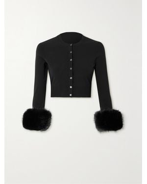 Alexander Wang Verkürzter Cardigan Aus Stretch-Strick Mit Besätzen Aus Faux Fur - Schwarz