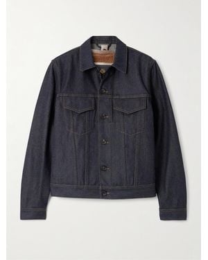 Loro Piana Kea Jacke Aus Denim Aus Einer Baumwoll-Kaschmirmischung Mit Shearling-Besätzen - Blau