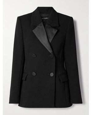 Sergio Hudson Double-Breasted Silk-Satin Trimmed Wool-Blend Blazer - Black