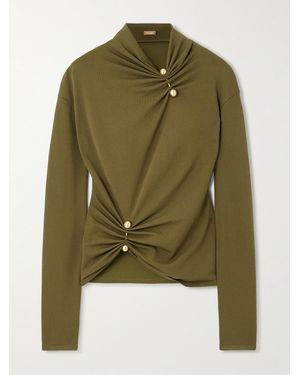 Cult Gaia Callie Embellished Ruched Knitted Top - Green