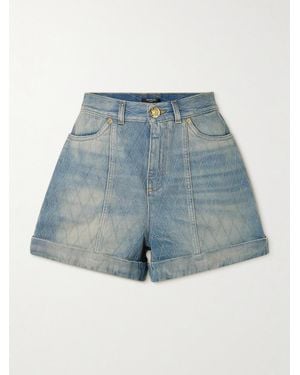 Balmain Embroidered Denim Shorts - Blue