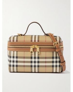 Burberry Leather-Trimmed Checked Shoulder Bag - Natural