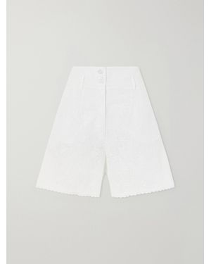 Loretta Caponi Rocchetta Scalloped Broderie Anglaise Cotton Shorts - White