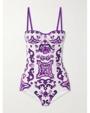 Dolce & Gabbana Majolica Viola Printed Swimsuit - Purple