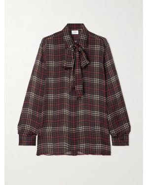 Saint Laurent Hemd Aus Kariertem Seidenchiffon Mit Schluppe - Braun