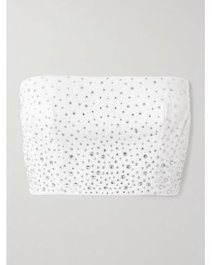 Alex Perry Cropped Strapless Crystal-Embellished Mesh Top - White