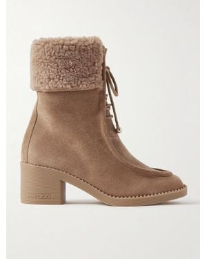 Jimmy Choo Hali 60 Shearling-Trimmed Suede Ankle Boots - Brown