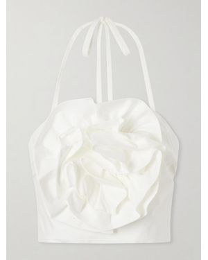 Carolina Herrera Floral-Appliquéd Cotton-Blend Halterneck Top - White