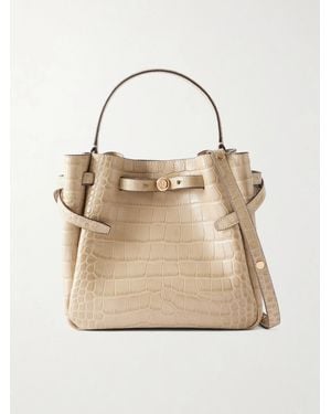 Tory Burch Croc-Effect Logo-Embellished Leather Shoulder Bag - Natural
