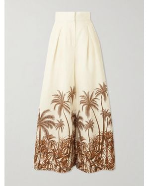 ANDRES OTALORA Desperte Pleated Printed Linen Wide-Leg Trousers - Natural