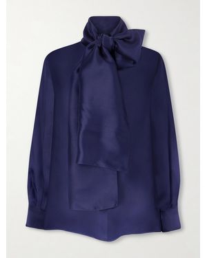Another Tomorrow Bow-Embellished Silk-Organza Blouse - Blue