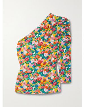 Les Rêveries One-Sleeve Floral-Print Silk Crepe De Chine Top - Grey
