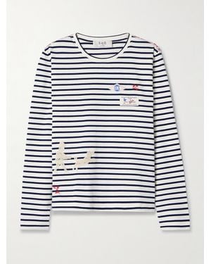 Sea Athena Appliquéd Embroidered Striped Cotton-Jersey T-Shirt - Blue