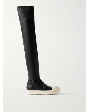 Rick Owens Rubber-Trimmed Leather Over-The-Knee Boots - Black