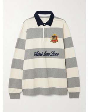 Aimé Leon Dore Script Embroidered Printed Striped Corduroy-Trimmed Cotton Rugby Shirt - Grey