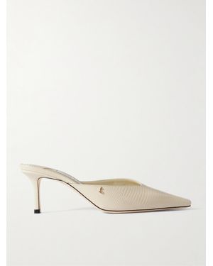 Jimmy Choo Vivi 65 Embellished Croc-Effect Leather Mules - Natural