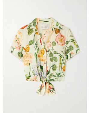 Cara Cara Asbury Cropped Tie-Front Floral-Print Cotton-Poplin Shirt - Metallic
