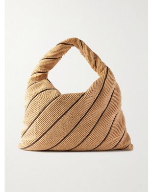 Bottega Veneta Hop Large Striped Leather-Trimmed Raffia Shoulder Bag - Metallic