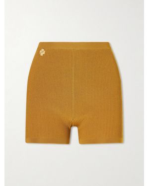 Saint Laurent Logo-Embellished Ribbed Stretch-Jersey Shorts - Yellow