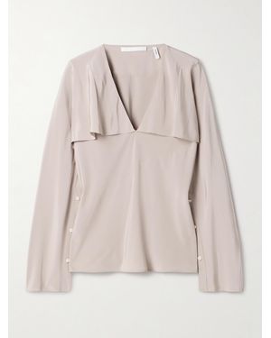 Helmut Lang Layered Draped Silk Crepe De Chine Blouse - Natural