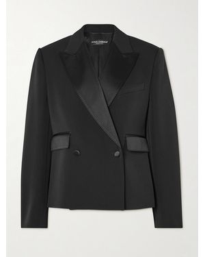 Dolce & Gabbana Double-Breasted Satin-Trimmed Wool-Blend Blazer - Black