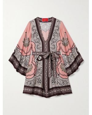 La DoubleJ Magnifico Belted Printed Silk-Twill Mini Dress - Pink