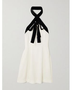 Jonathan Simkhai Jolie Bow-Detailed Velvet-Trimmed Crepe Mini Dress - White