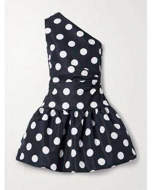 Patou One-Shoulder Polka-Dot Faille Mini Dress - Blue