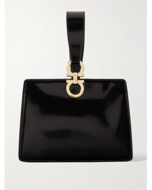 Ferragamo Mini Embellished Patent-Leather Clutch - Black