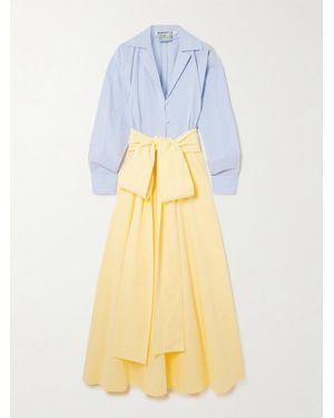 BERNADETTE Clarence Belted Striped Cotton-Seersucker Maxi Shirt Dress - Yellow