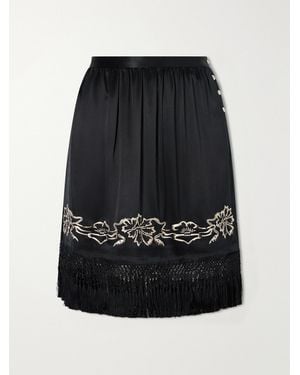 Bode Phantasm Fringed Embroidered Silk-Satin Mini Skirt - Schwarz