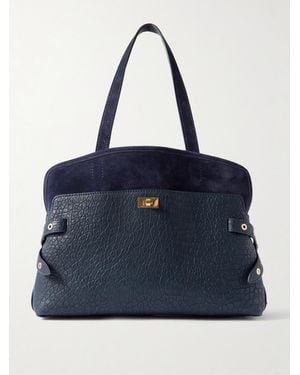 Anya Hindmarch Wilson Textured-Leather And Suede Tote - Blue