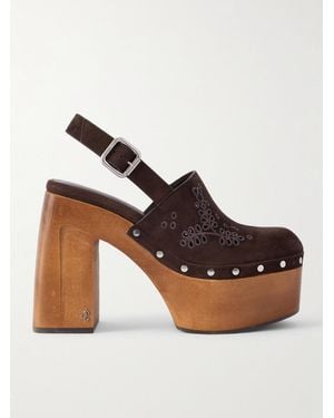 Jimmy Choo Alida 135 Embroidered Studded Suede Platform Clogs - Brown