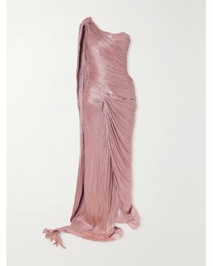Marmar Halim One-Shoulder Plissé Chiffon Gown - Pink