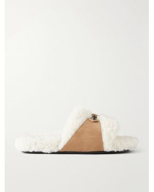 Balenciaga Buckle-Detailed Suede-Lined Slip-On Flats - White