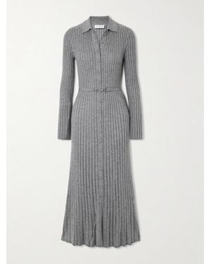 Gabriela Hearst Tenes Midikleid Aus Einer Gerippten Seiden-Kaschmirmischung Mit Gürtel - Grau