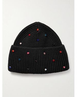 Goldbergh Dream Crystal-Embellished Ribbed-Knit Beanie - Schwarz