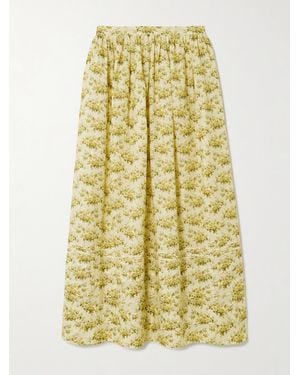 Doen Marcie Tiered Pleated Floral-Print Organic Cotton-Voile Midi Skirt - Yellow