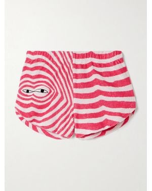 The Elder Statesman Embroidered Striped Cotton-Terry Shorts - Pink