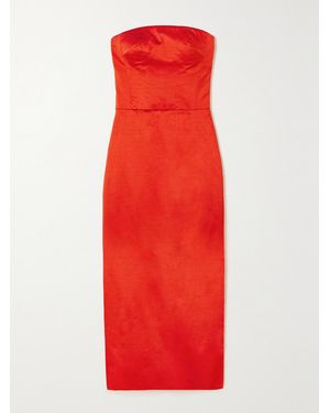 Rasario Lady Strapless Silk-Dupioni Midi Dress - Red